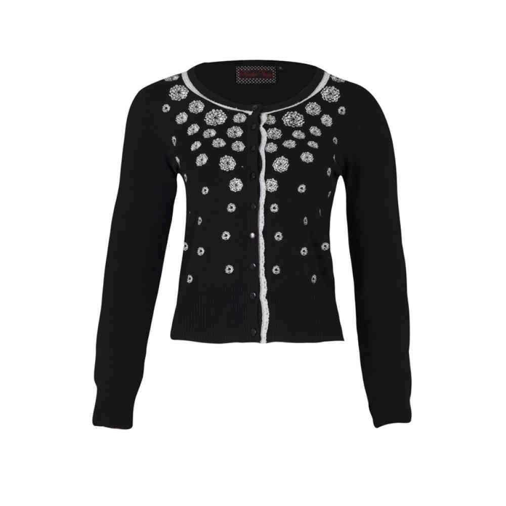 Voodoo Vixen - Leticia Rose Embroidery Cardigan - Zwart